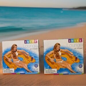 Intex Sit ’n Float Inflatable Lounge Chairs w/ Cup Holders Lot of 2 NEW SEALED